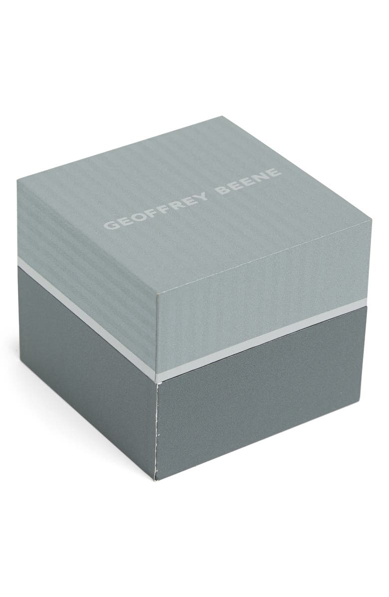 GEOFFREY BEENE Decagon Diamond Dial Leather Strap Watch, 42mm, Alternate, color, Silver