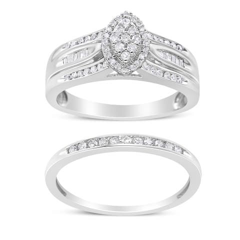 Silver 1/2 Cttw Diamond Engagement Bridal Set