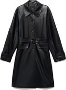 MANGO Longline Faux Leather Coat