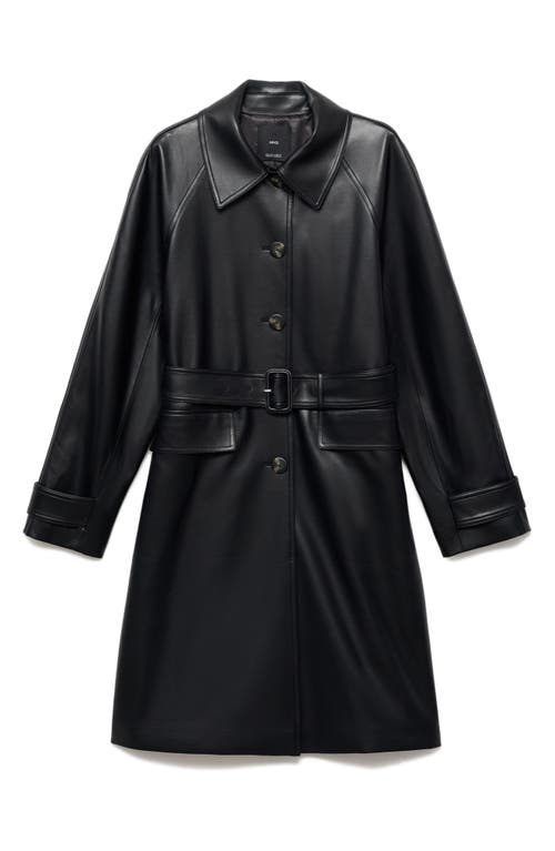 Mango Longline Faux Leather Coat In Black