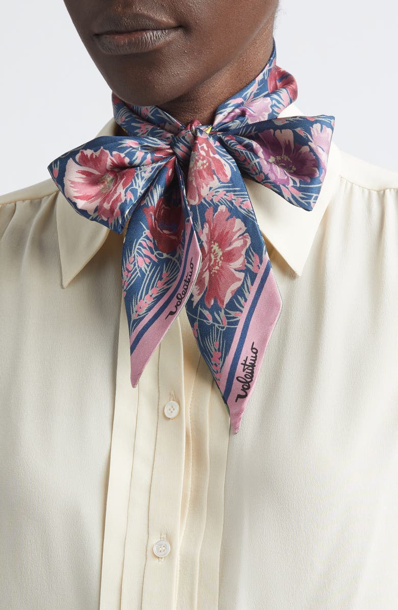 Valentino Garavani Apres L'Hiver Poppies Print Reversible Silk Skinny Scarf, Alternate, color, Pink Multi