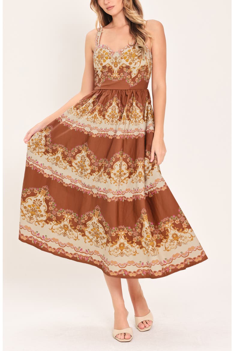 Fit and Flare Midi Dress, Alternate, color, BROWN