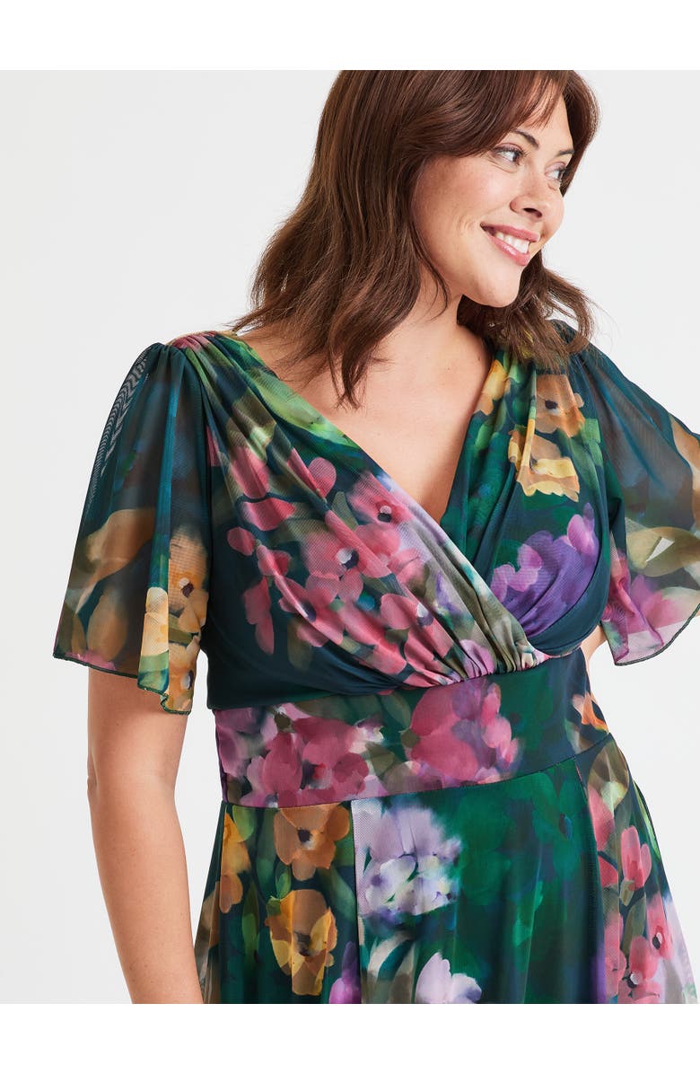 Scarlett & Jo Victoria Floral Angel Sleeve Midi Dress, Alternate, color, Green Multi