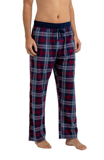 Rainforest Brushed Plaid Flannel Lounge Pants In White/navy/red