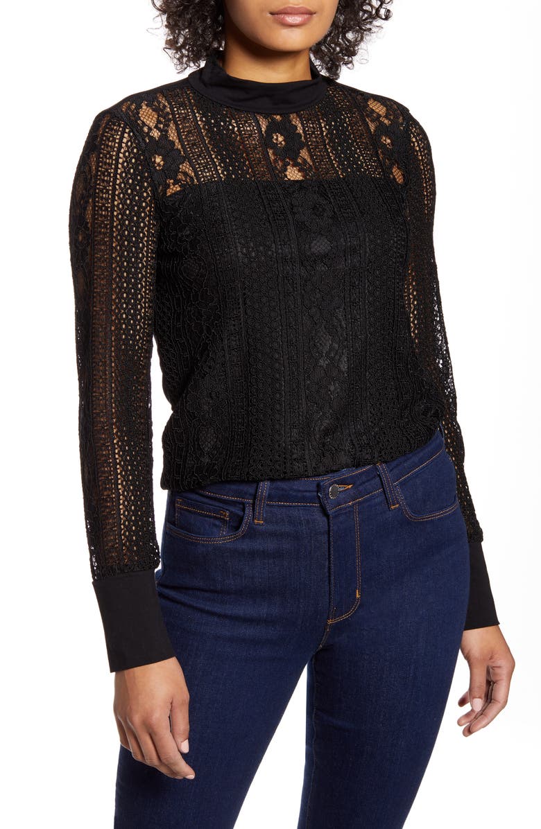 Halogen<sup>®</sup> Lace Mock Neck Top, Main, color,