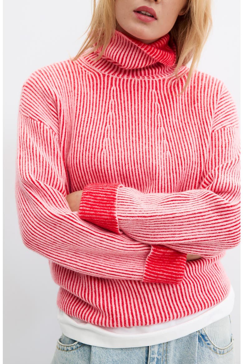 Ribbed Turtleneck Sweater, Alternate, color, PINK