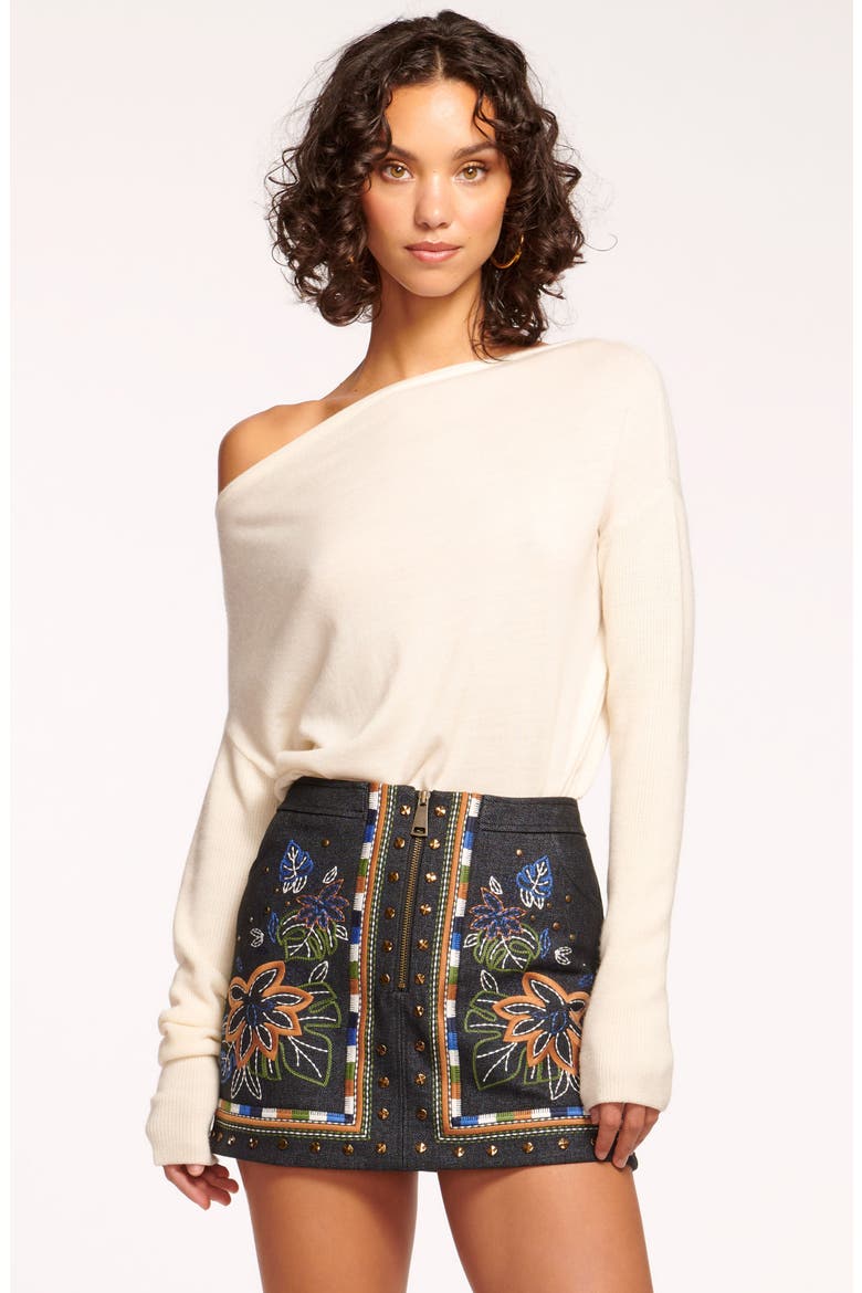 Gunnar Stud Detail Floral Embroidery Denim Miniskirt, Alternate, color, DARK INDIGO