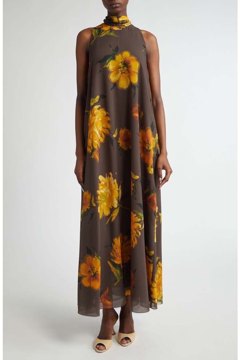 cotton dress long sleeve Women's Orion Maxi in Brown, Size Medium by Greyson Clothiers Größe:M ( Require a physical FULL-SKIRT Casual High Neck Dress