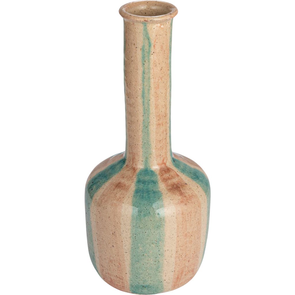 Storied Home Hand-painted Terra-cotta Vase With Tall Neck, Crackle Glaze In Multi