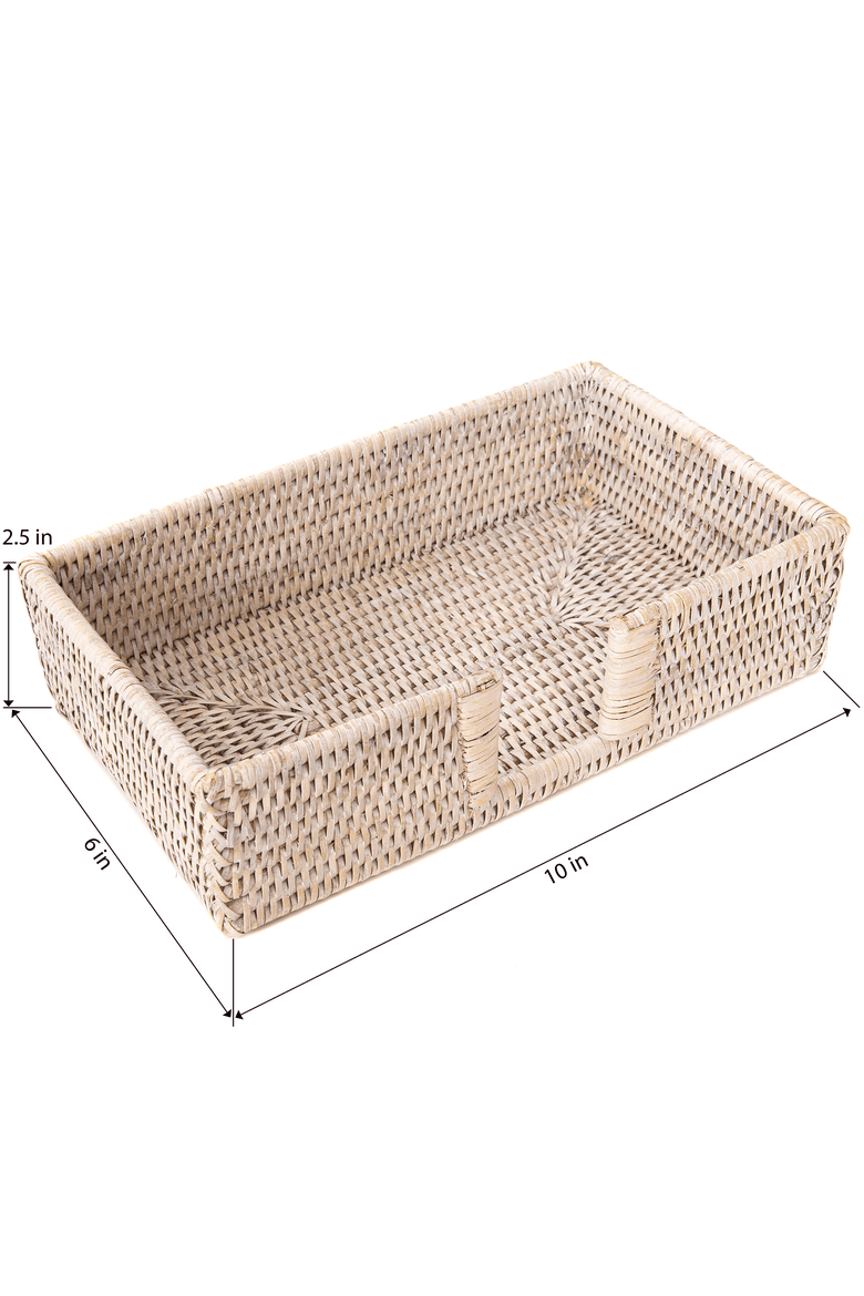 Artifacts Rattan Guest Towel - Rectangular Napkin Holder with Cutout, Alternate, color, White Wash