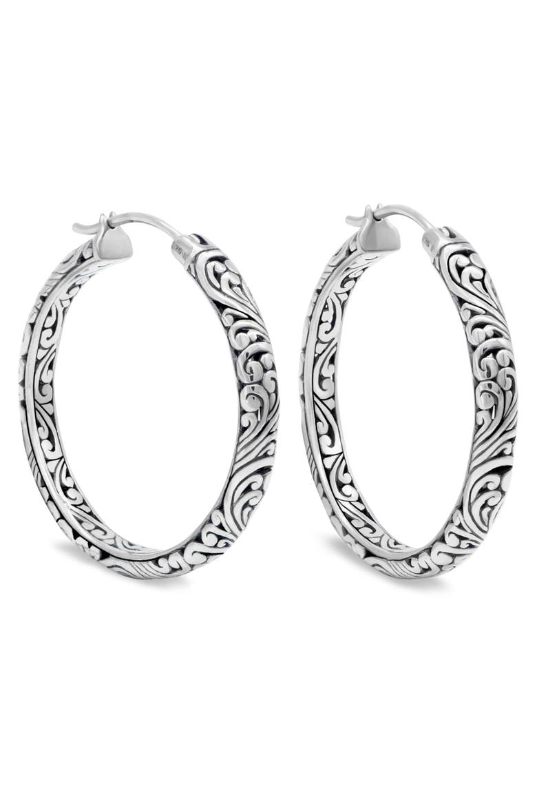 35mm Filigree Hoop Earrings in Sterling Silver, Main, color, Silver