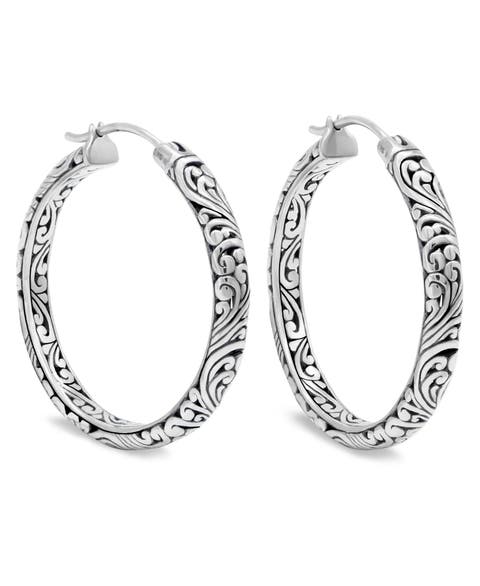 35mm Filigree Hoop Earrings in Sterling Silver