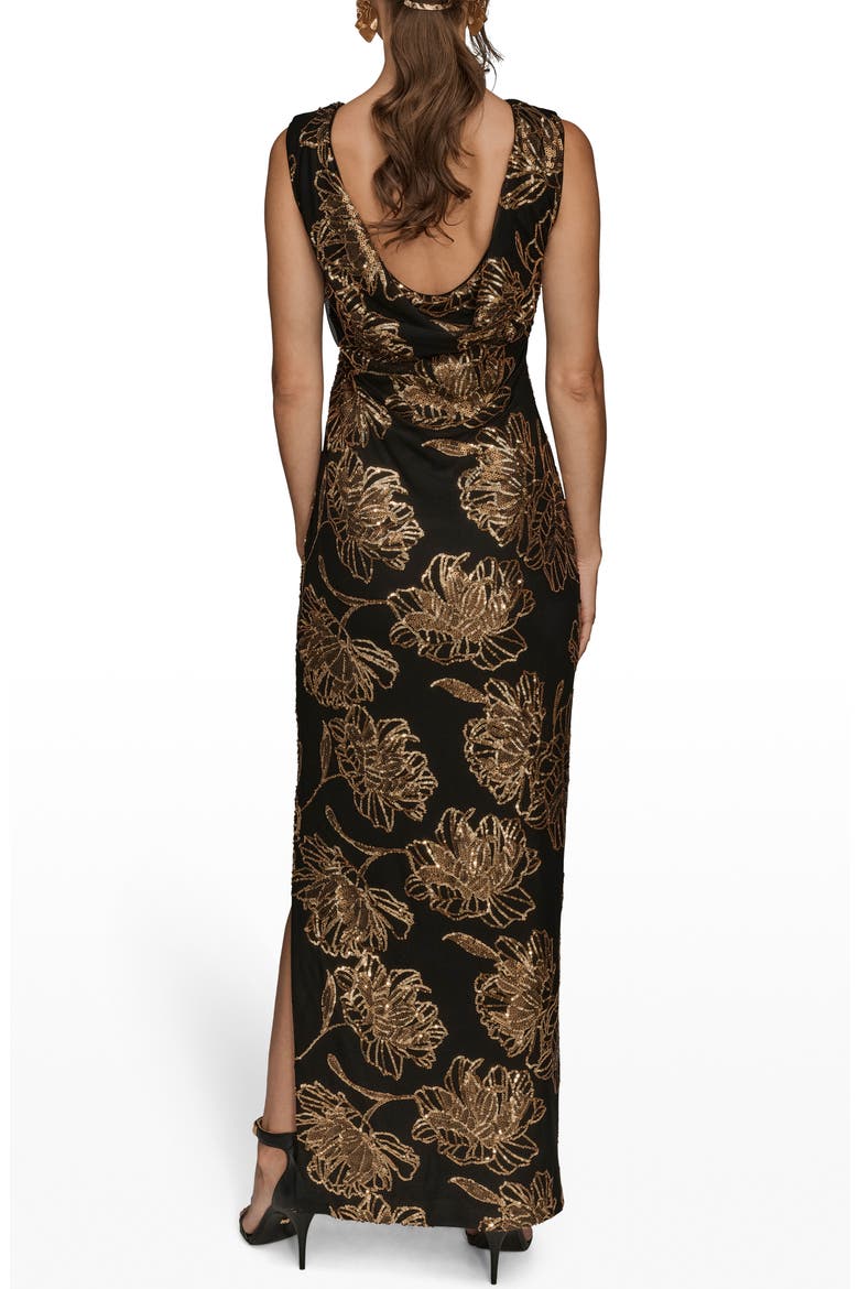 Sequin Floral Sleeveless Gown, Alternate, color, BLACK/ GOLD