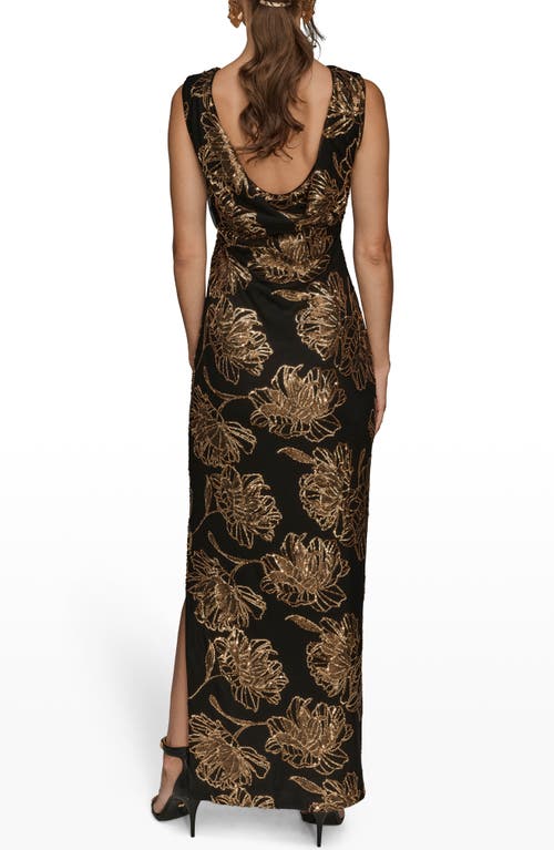 Donna Karan New York Sequin Floral Sleeveless Gown In Black