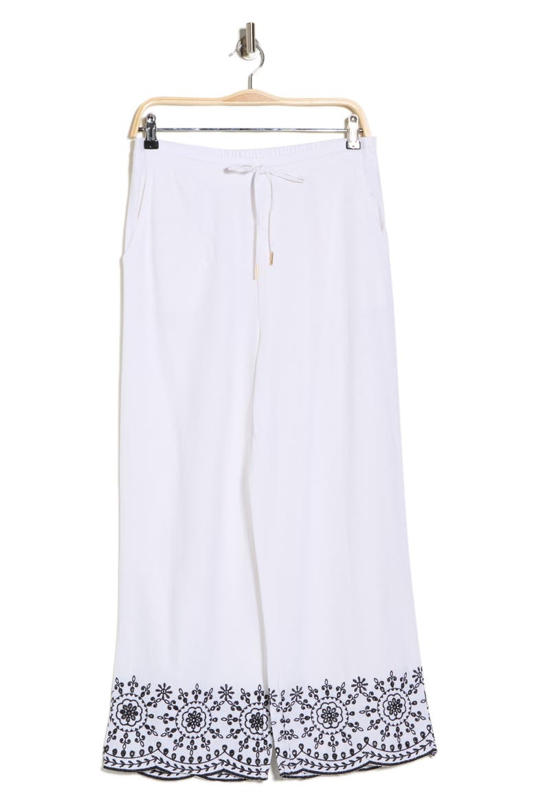 Embroidered Hem Crop Pants, Alternate, color, WHITE