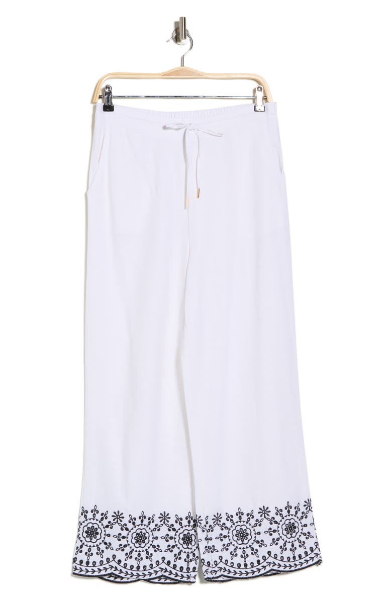 Ellen Tracy Embroidered Hem Crop Pants, Alternate, color, White