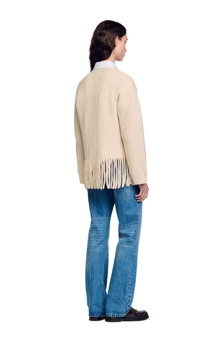 SANDRO Fringed knit cardigan, Alternate, color,