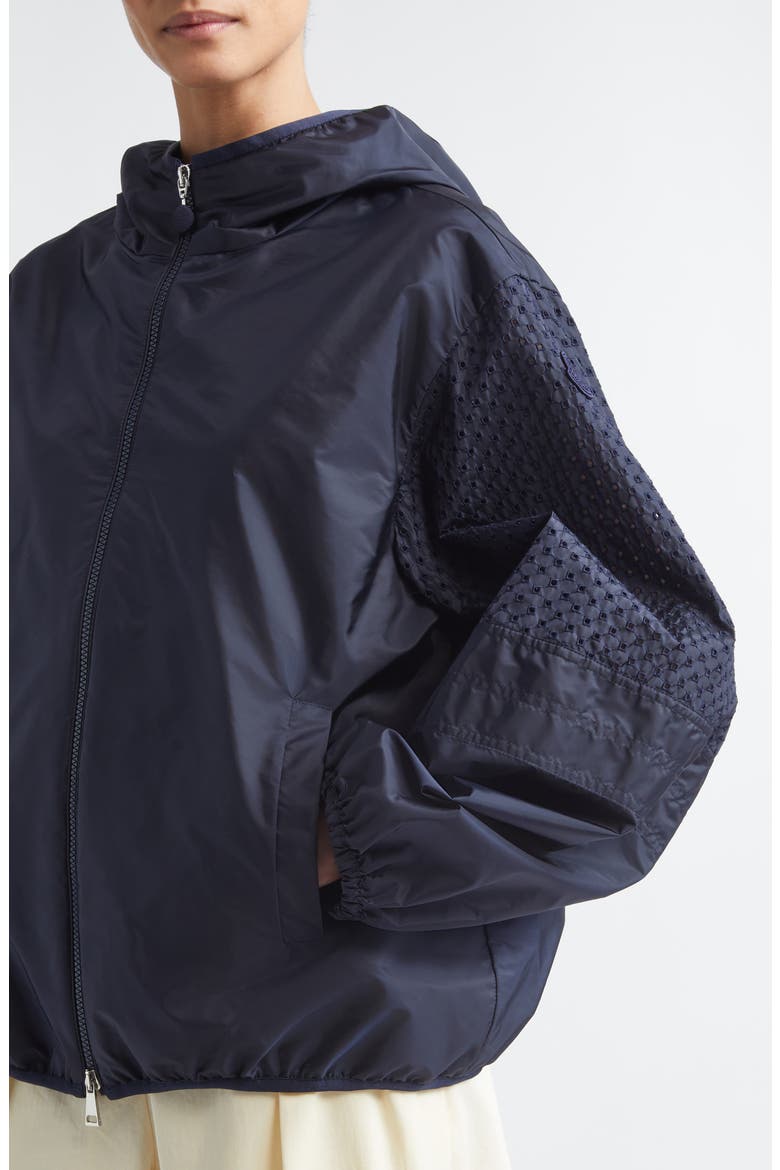 Zelkova Eyelet Trim Hooded Rain Jacket, Alternate, color, NAVY BLUE