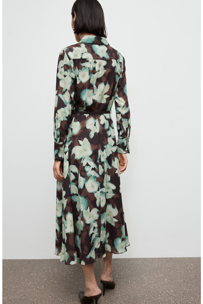 Print Belted Long Sleeve Maxi Shirtdress, Alternate, color, TEAL AND BROWN BLOOMS