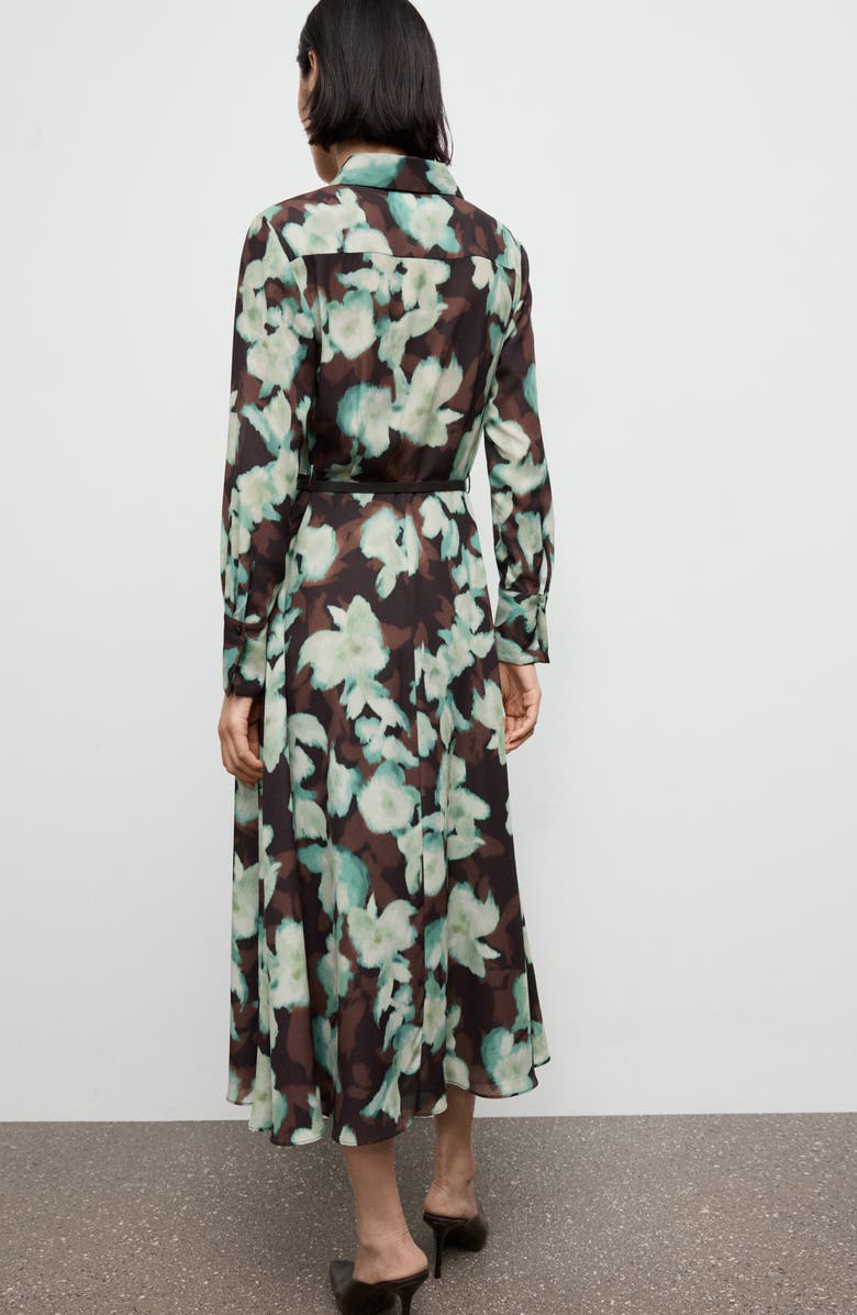 MANGO Print Belted Long Sleeve Maxi Shirtdress, Alternate, color, Teal And Brown Blooms
