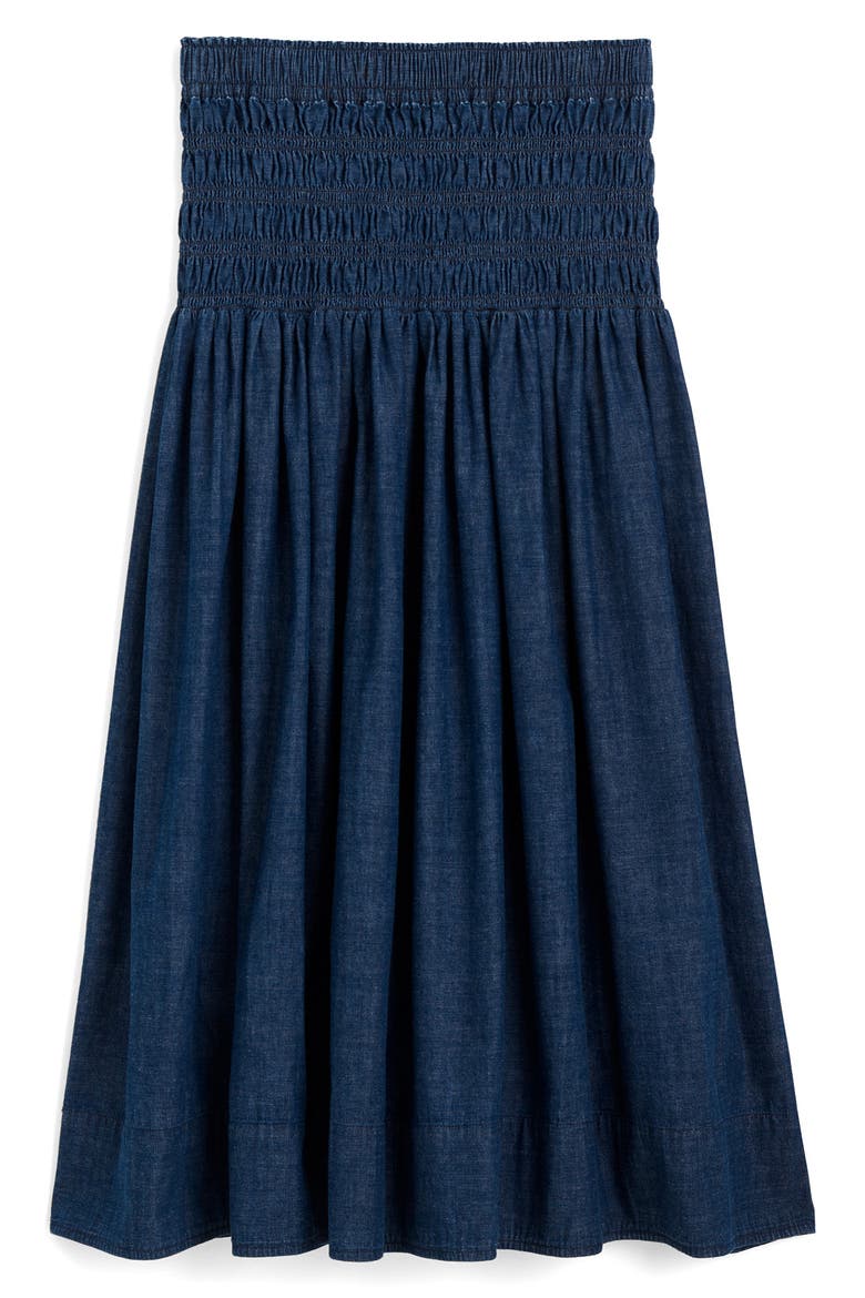 Smocked Denim Midi Skirt, Alternate, color, RINSE WASH