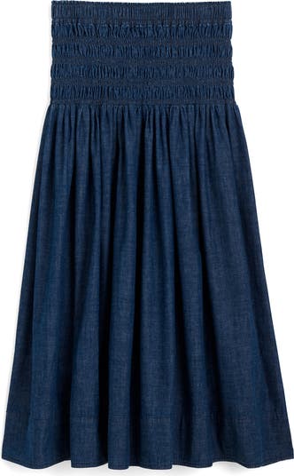 【PONDER.ER】RAVEL Smocked & Frayed Skirt Blue RAVEL