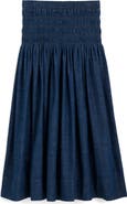 Madewell Smocked Denim Midi Skirt