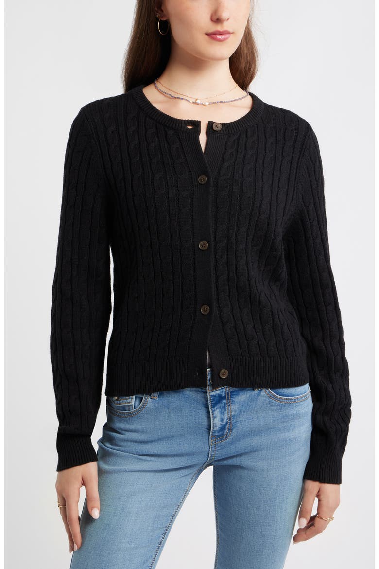 Button Front Cotton Blend Cardigan, Main, color, BLACK