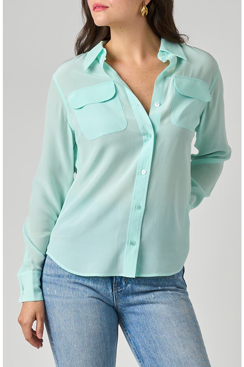 Signature Slim Fit Silk Button-Up Shirt, Alternate, color, BLUE LIGHT