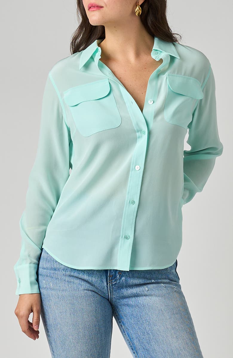 Equipment Signature Slim Fit Silk Button-Up Shirt, Alternate, color, Blue Light