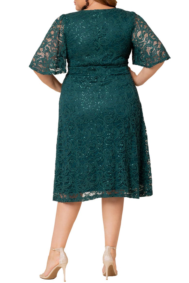 Starry Sequin Lace Fit & Flare Cocktail Dress, Alternate, color, EMERALD GREEN