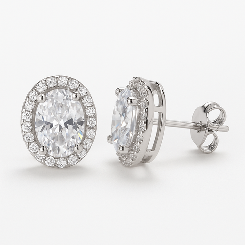 Sterling Silver Oval Halo Earrings