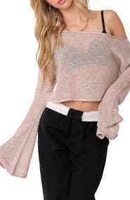 EDIKTED Emmie One-Shoulder Sheer Sweater