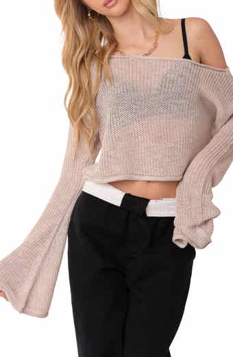 EDIKTED Emmie Off the Shoulder Sheer Sweater Nordstrom