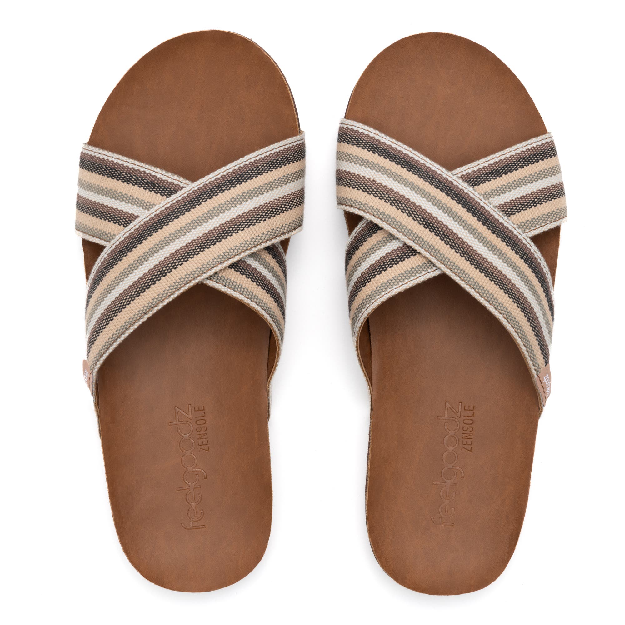 Feelgoodz Womens Zensole Cascades Faux Leather Double Strap Slide Sandals, Alternate, color, Sandbar