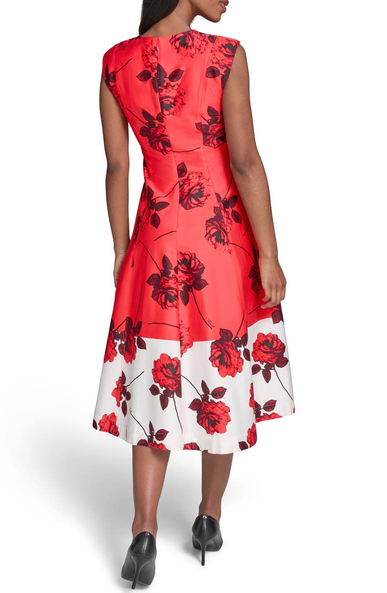 KARL LAGERFELD PARIS Floral Colorblock Stretch Cotton Midi Dress, Alternate, color, 