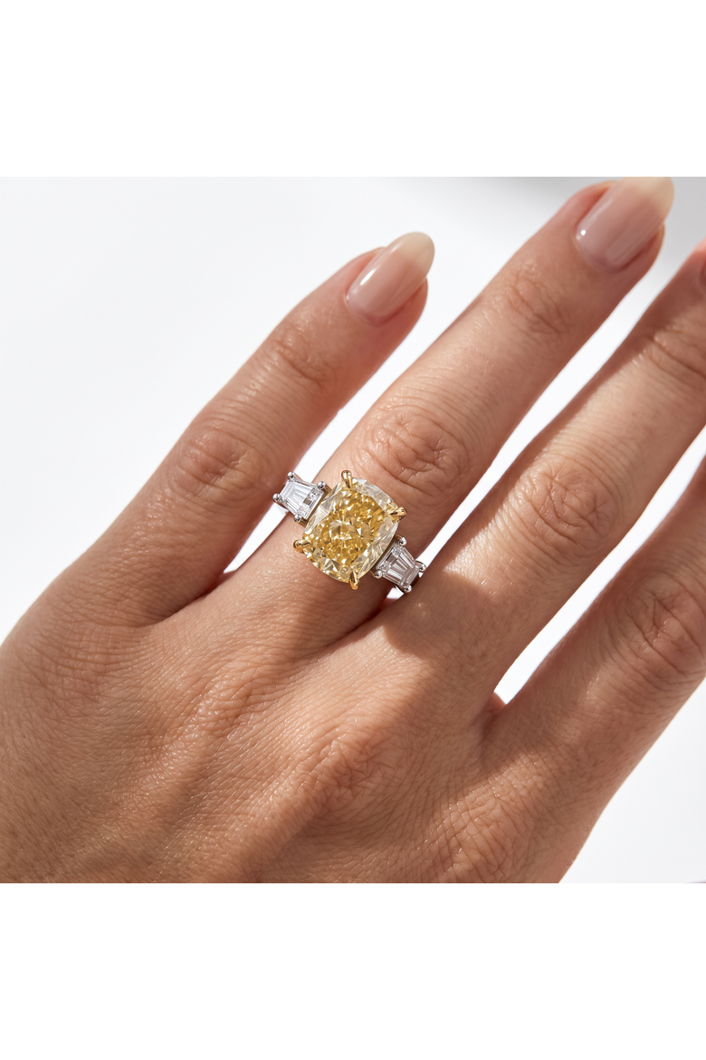 Certified Platinum & Gold Intense 5.50Ct Cushion Diamond Engagement Ring, Alternate, color, Platinum