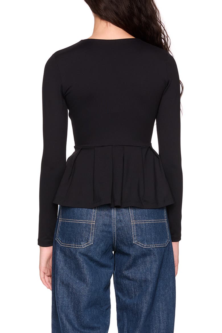 Long Sleeve Peplum Top, Alternate, color, BLACK