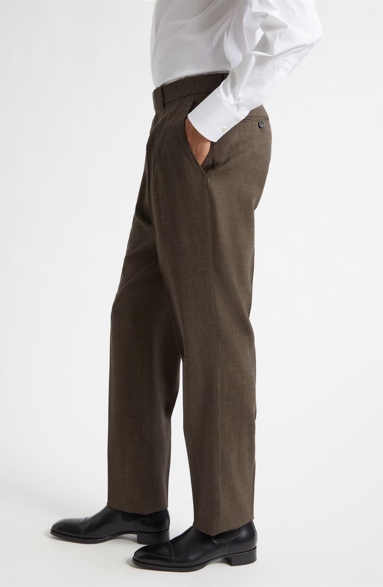 TOM FORD Fresco New Double Pleat Mohair, Wool & Linen Blend Pants, Alternate, color, Khaki Brown