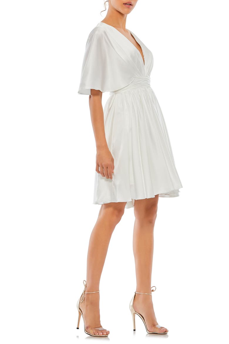 Satin Cape Sleeve Mini with V-Neckline, Alternate, color, WHITE