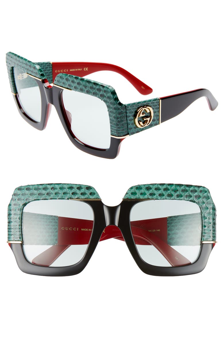 Gucci 54mm Genuine Snakeskin Embellished Square Sunglasses, Main, color, 