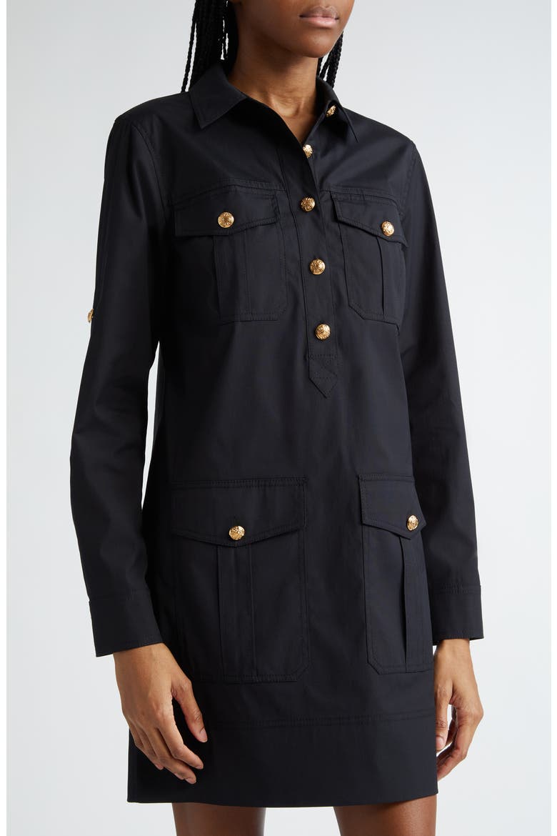 Saude Long Sleeve Cargo Shirtdress, Alternate, color, BLACK