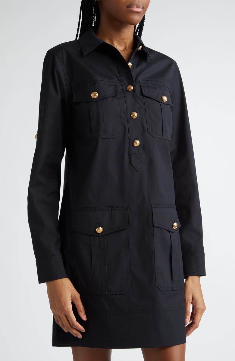 Veronica Beard Saude Long Sleeve Cargo Shirtdress, Alternate, color, Black