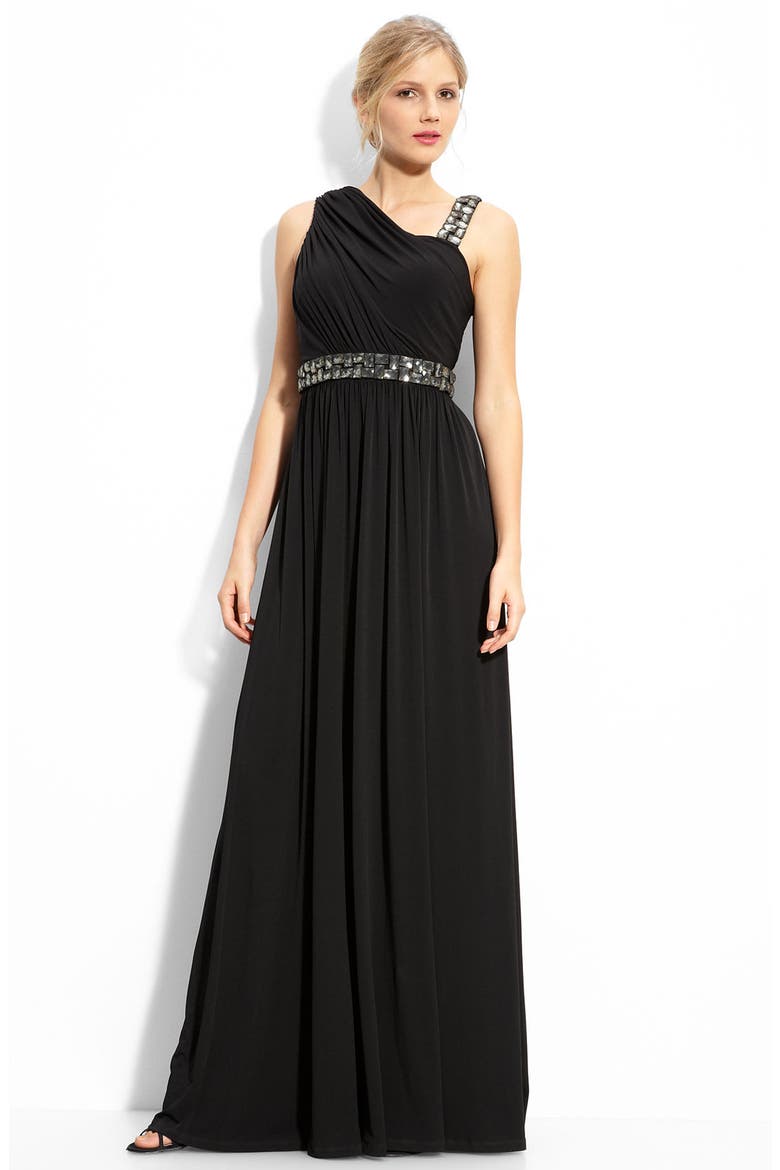 Embellished Matte Jersey Gown, Main, color, BLACK
