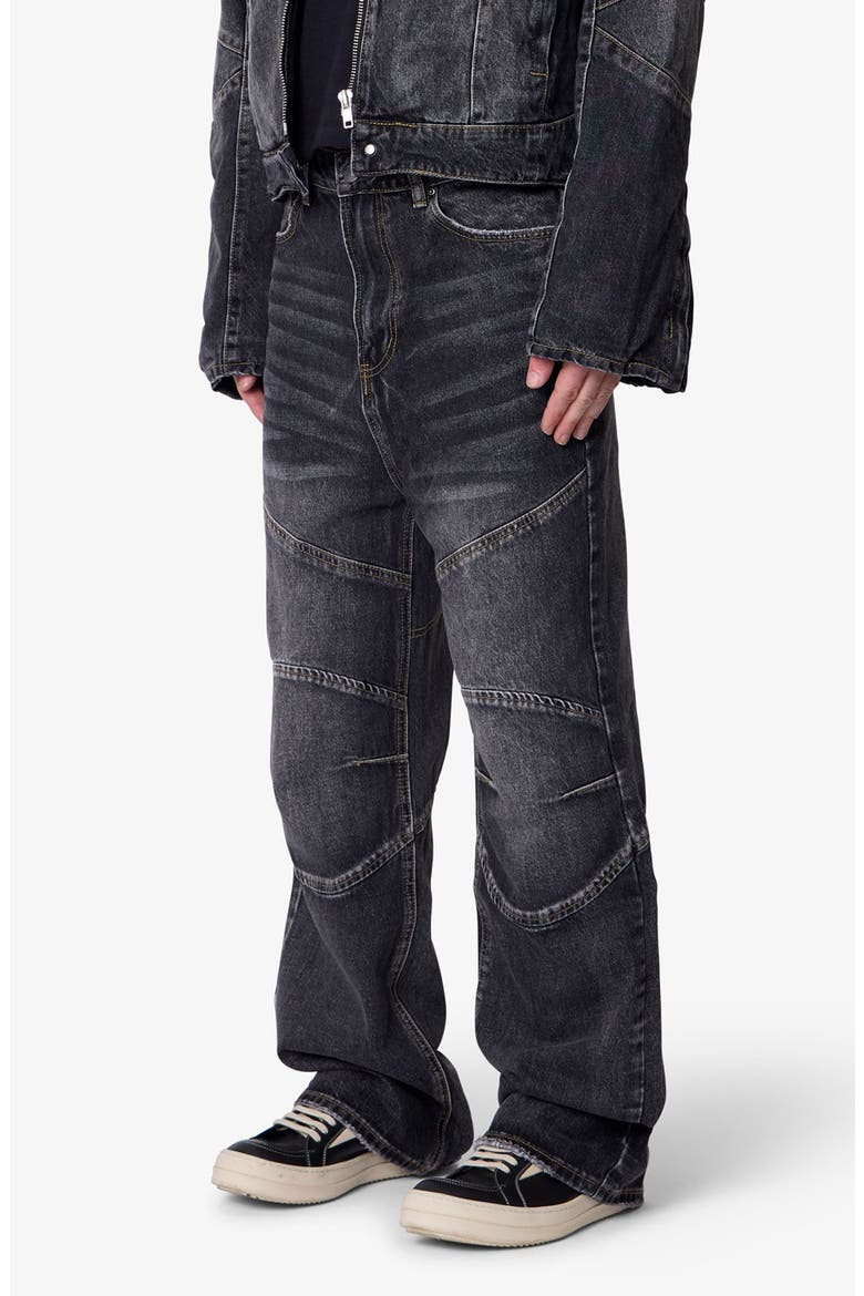 Paneled Moto Kick Flare Jeans, Alternate, color, WASHED BLACK
