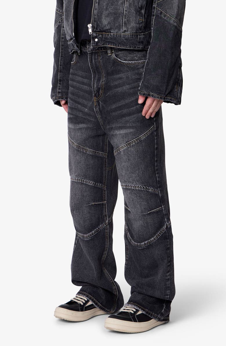 mnml Paneled Moto Kick Flare Jeans, Alternate, color, Washed Black