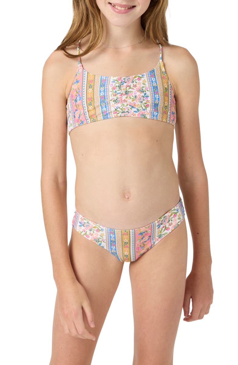 O'Neill Kids' Cora Ruched Floral Two-Piece Swimsuit, Main, color, Multi Colored
