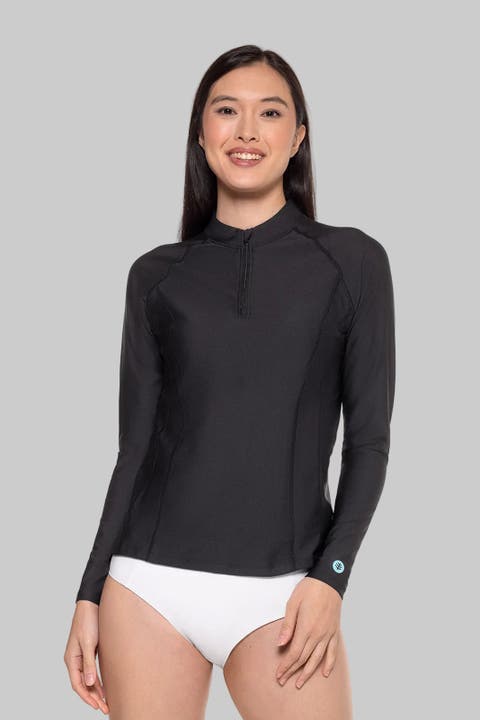 Women's Freestyle Quarter Zip Rash Guard with Long Sleeves, UPF 50+ Sun Protection