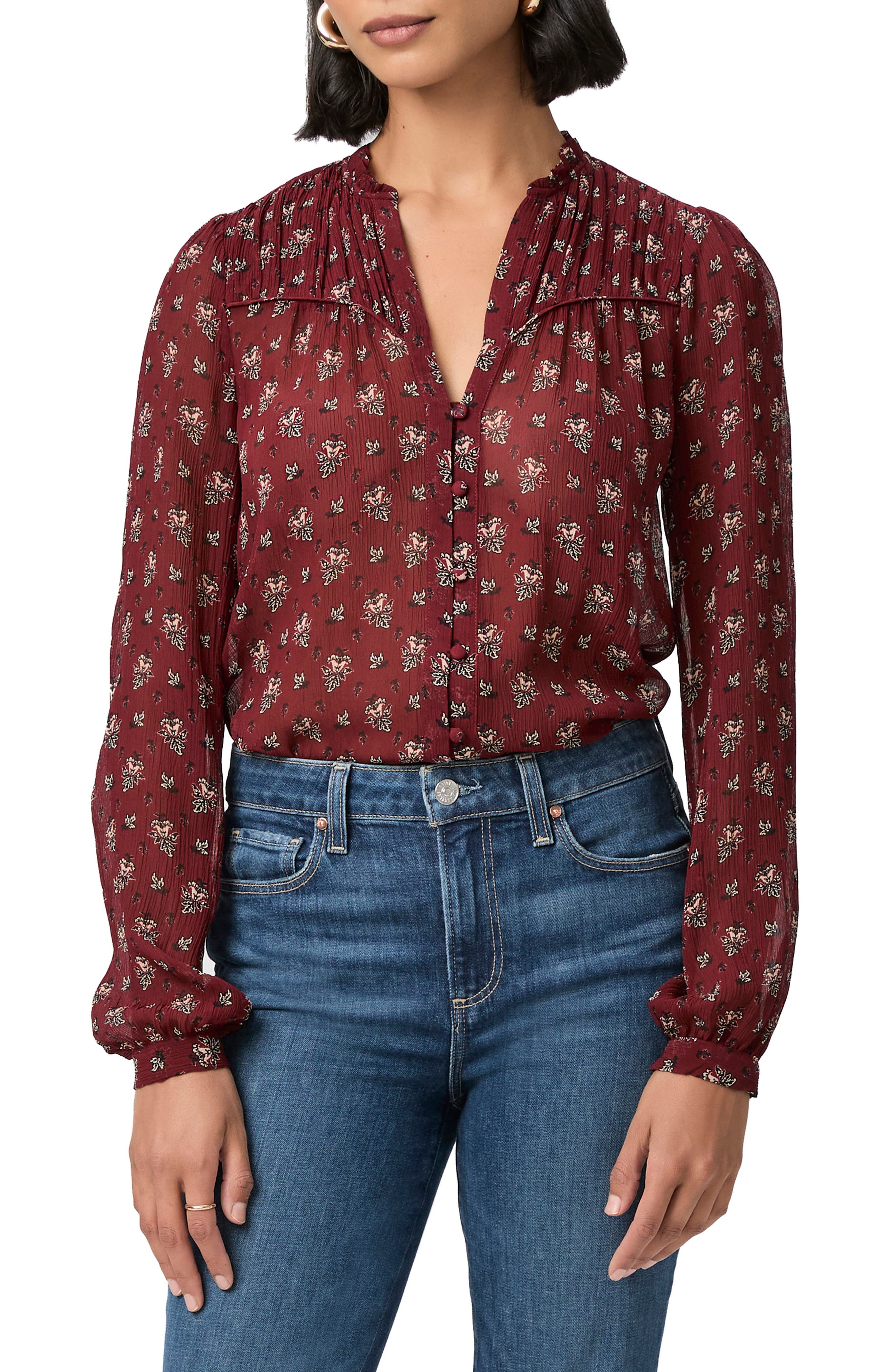 Monika Leaf Print Silk Button-Up Shirt