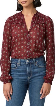 PAIGE Monika Leaf Print Silk Button-Up Shirt